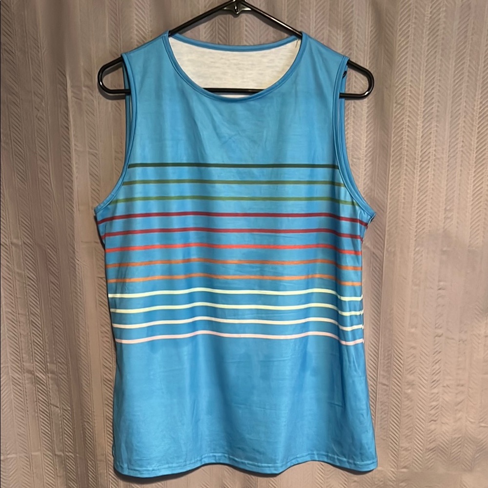 Aqua Blue Striped Sleeveless Top
